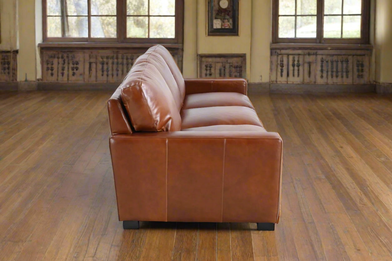 Claudette Top Grain Leather Sofa - Chestnut