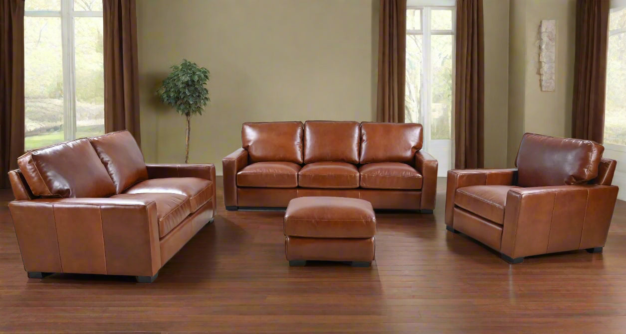 Claudette Top Grain Leather Sofa - Chestnut
