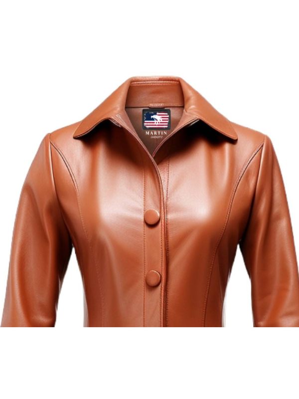 Women’s Brownish Tan Leather Coat – Stylish &amp; Elegant