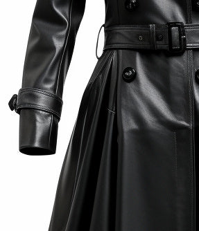 Women’s Designer Black Long Leather Coat