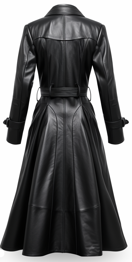 Women’s Designer Black Long Leather Coat