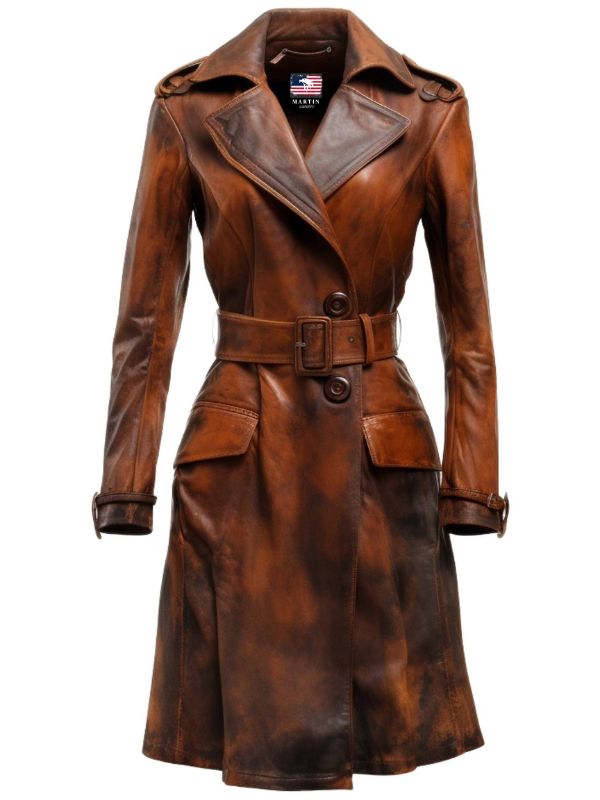 Women’s Distressed Brown Vintage Leather Long Coat