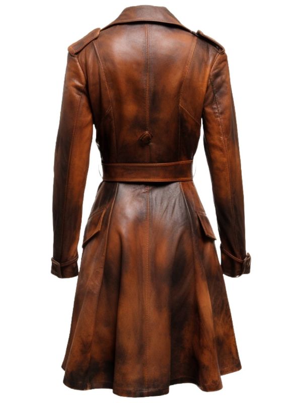 Women’s Distressed Brown Vintage Leather Long Coat