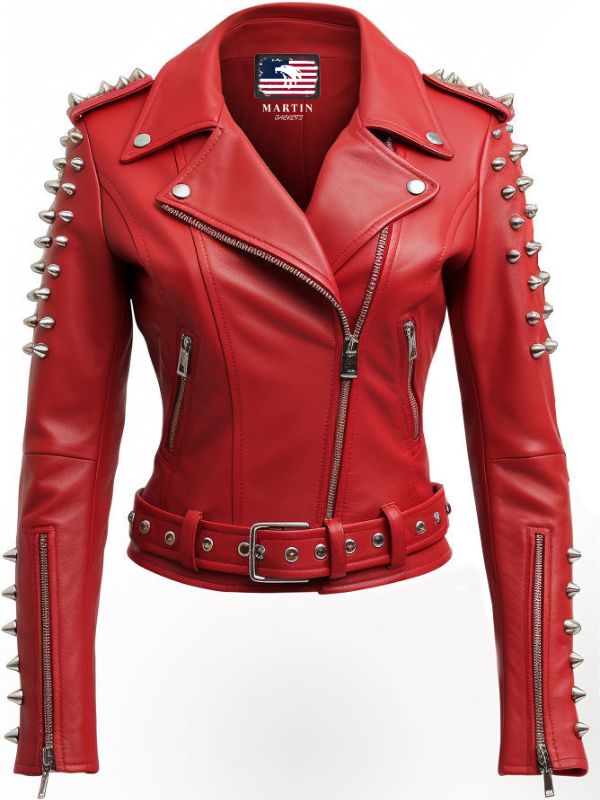 Women’s Studded Red Leather Jacket