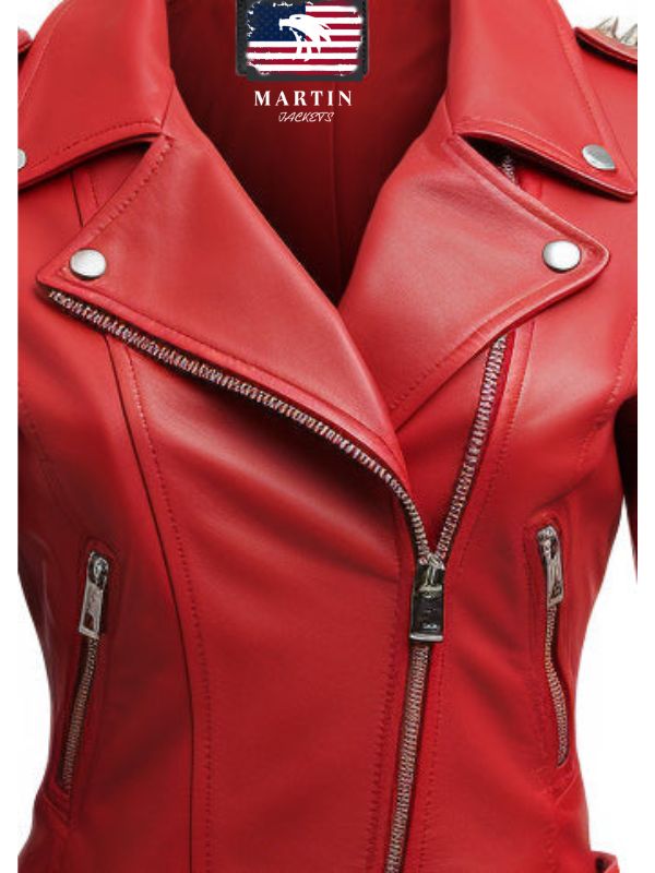 Women’s Studded Red Leather Jacket
