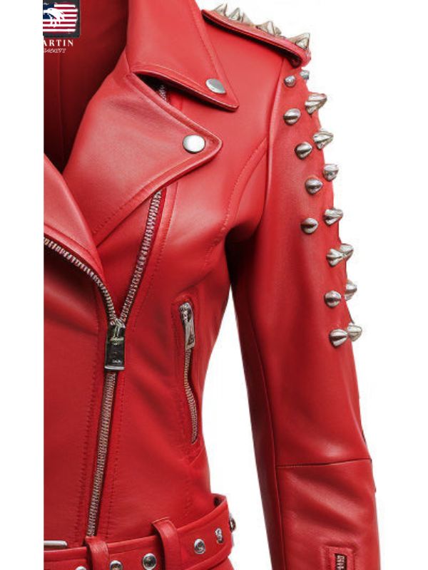 Women’s Studded Red Leather Jacket