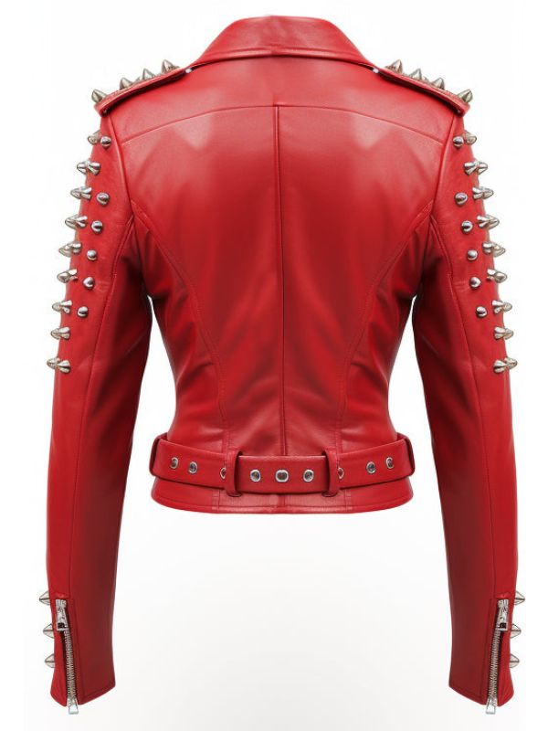 Women’s Studded Red Leather Jacket