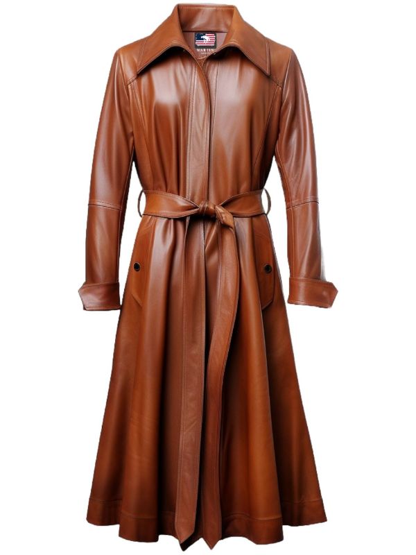 Women’s Tan Leather Coat – Classic Button-Front Outerwear