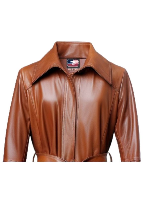 Women’s Tan Leather Coat – Classic Button-Front Outerwear
