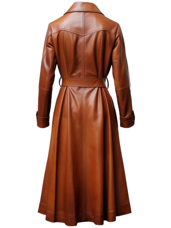 Women’s Tan Leather Coat – Classic Button-Front Outerwear