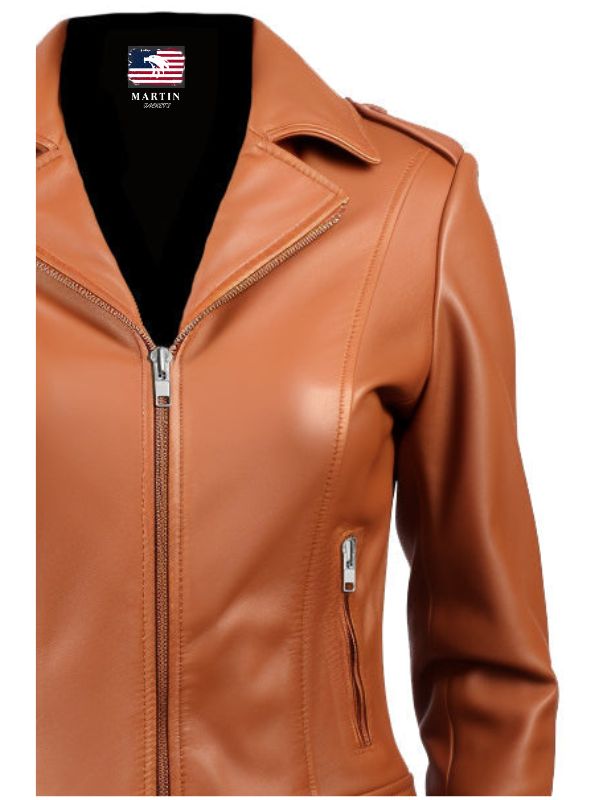 Women’s Tan Biker Leather Jacket