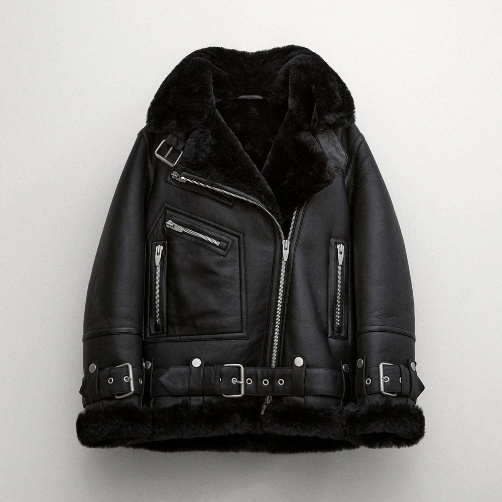 Black Women’s B3 RAF Aviator Sheepskin Shearling Leather Jacket