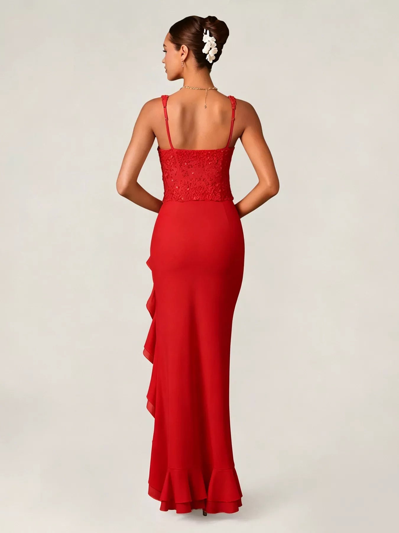 Sequin Ruffle Hem Maxi Dress