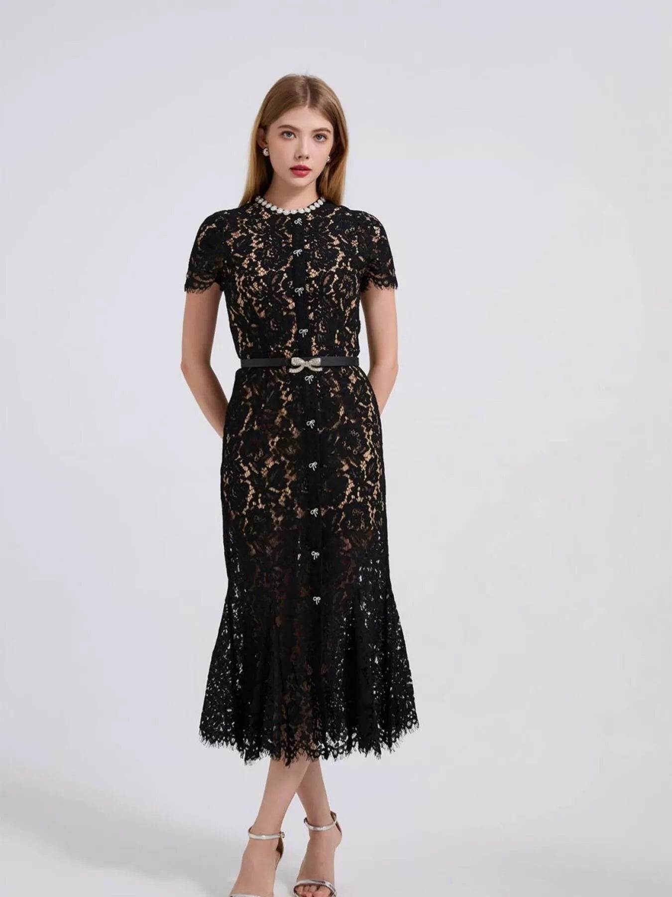 Lace Short Sleeve Mermaid Dress
