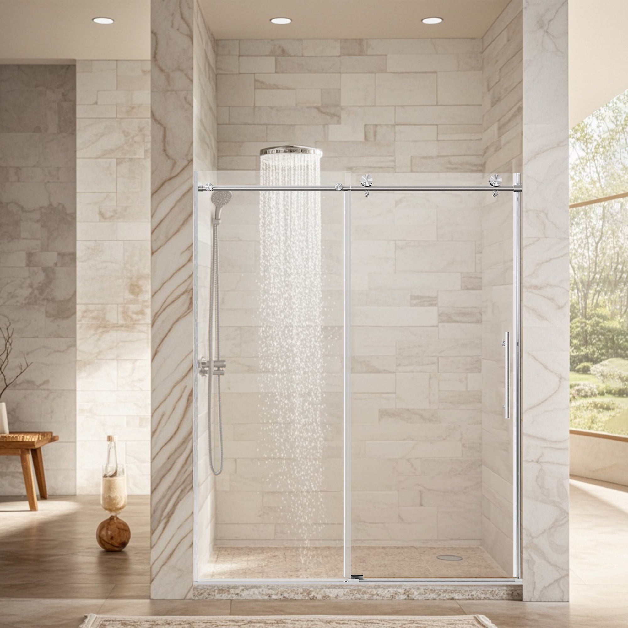 Stainless Steel Round Tube Frameless Shower Door