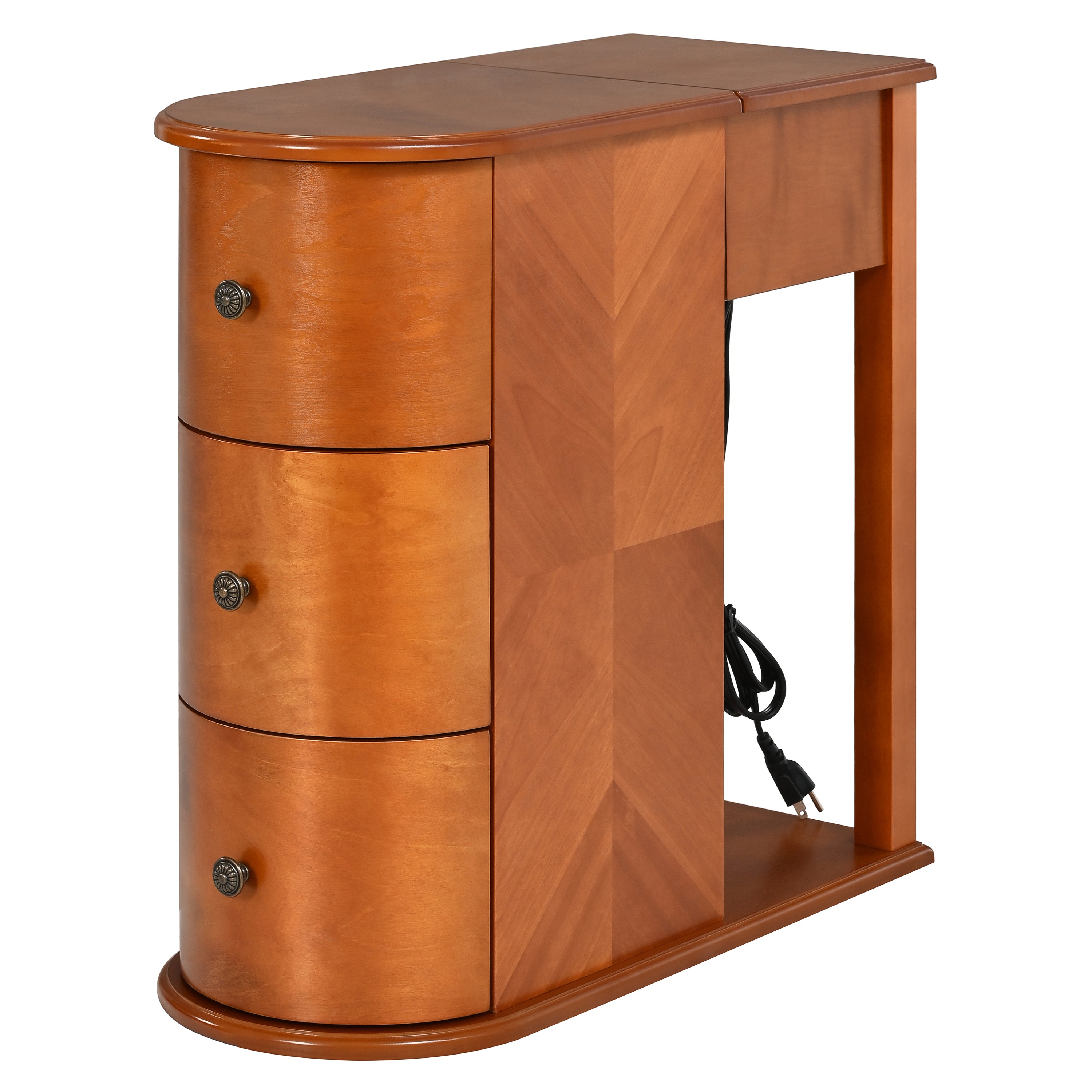 Modern End Table with Hidden Cup Holder Drawer & Charging Station