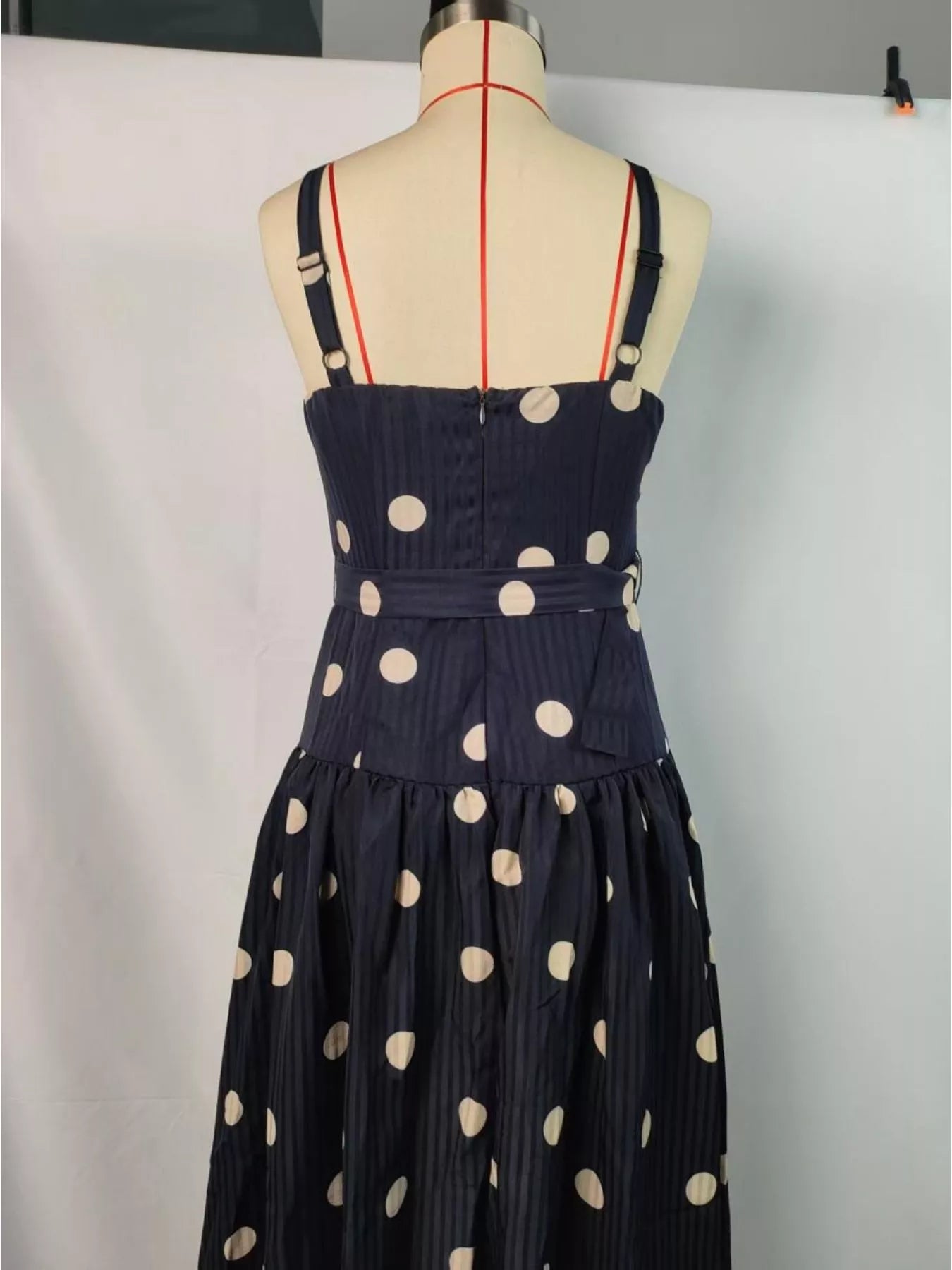 Polka Dot Sweetheart Neck Midi Dress