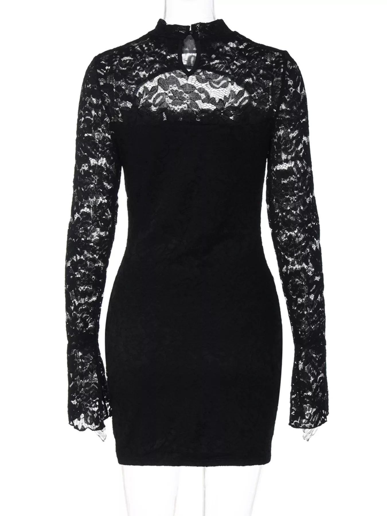 Lace Cut-out Long Sleeve Mini Dress