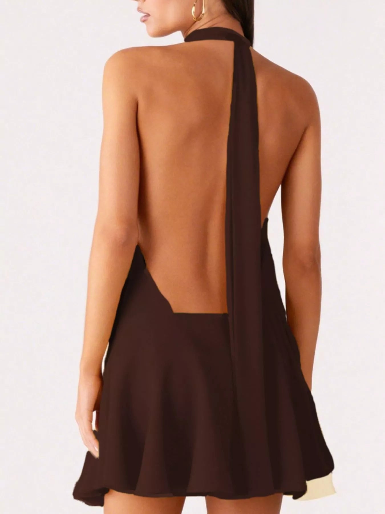 Backless Halter Neck Gathered Waist Dress