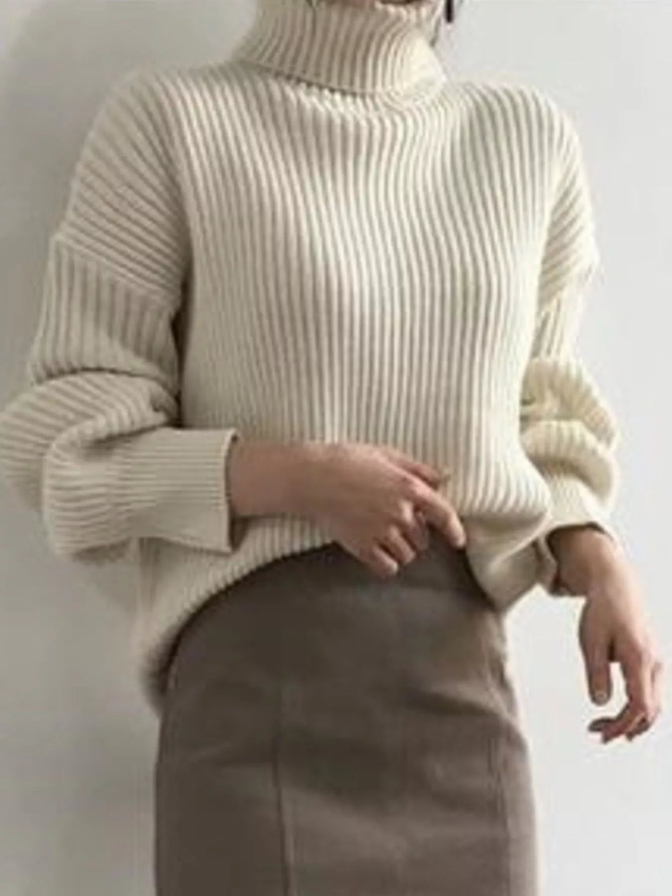 Oversized Turtleneck Ribbed Knit Sweater