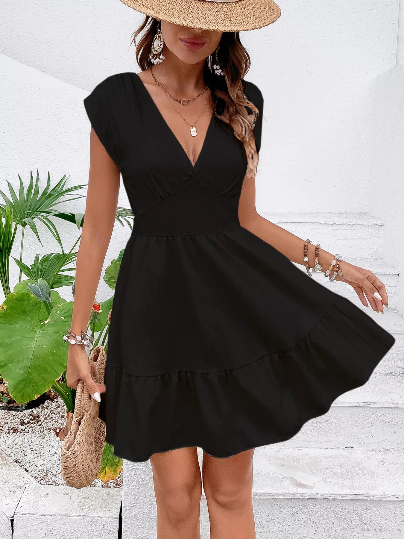 Tiered Cap Sleeve Mini Dress