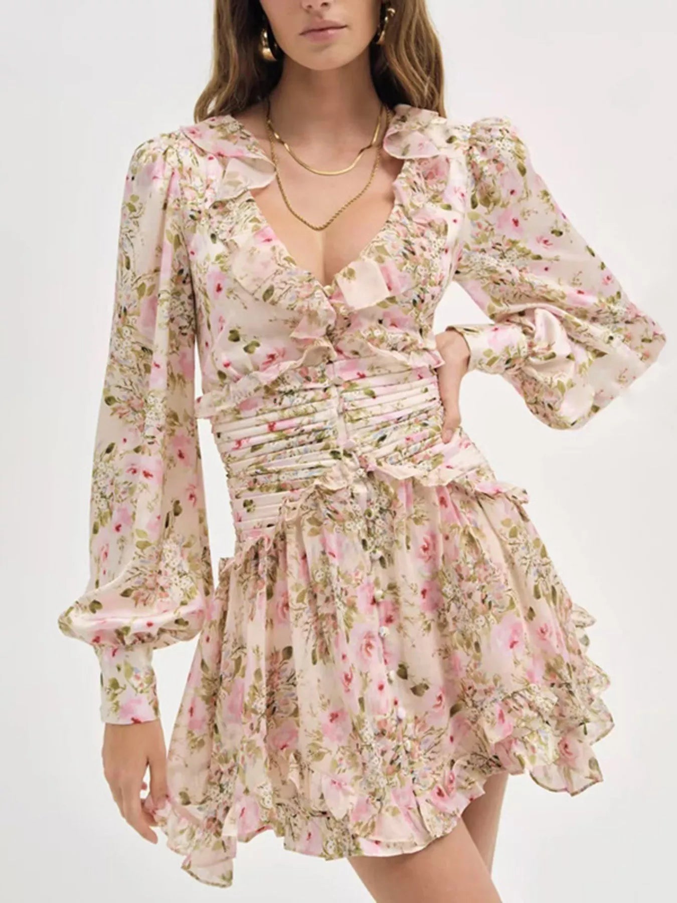 Floral Print Ruffle Mini Dress