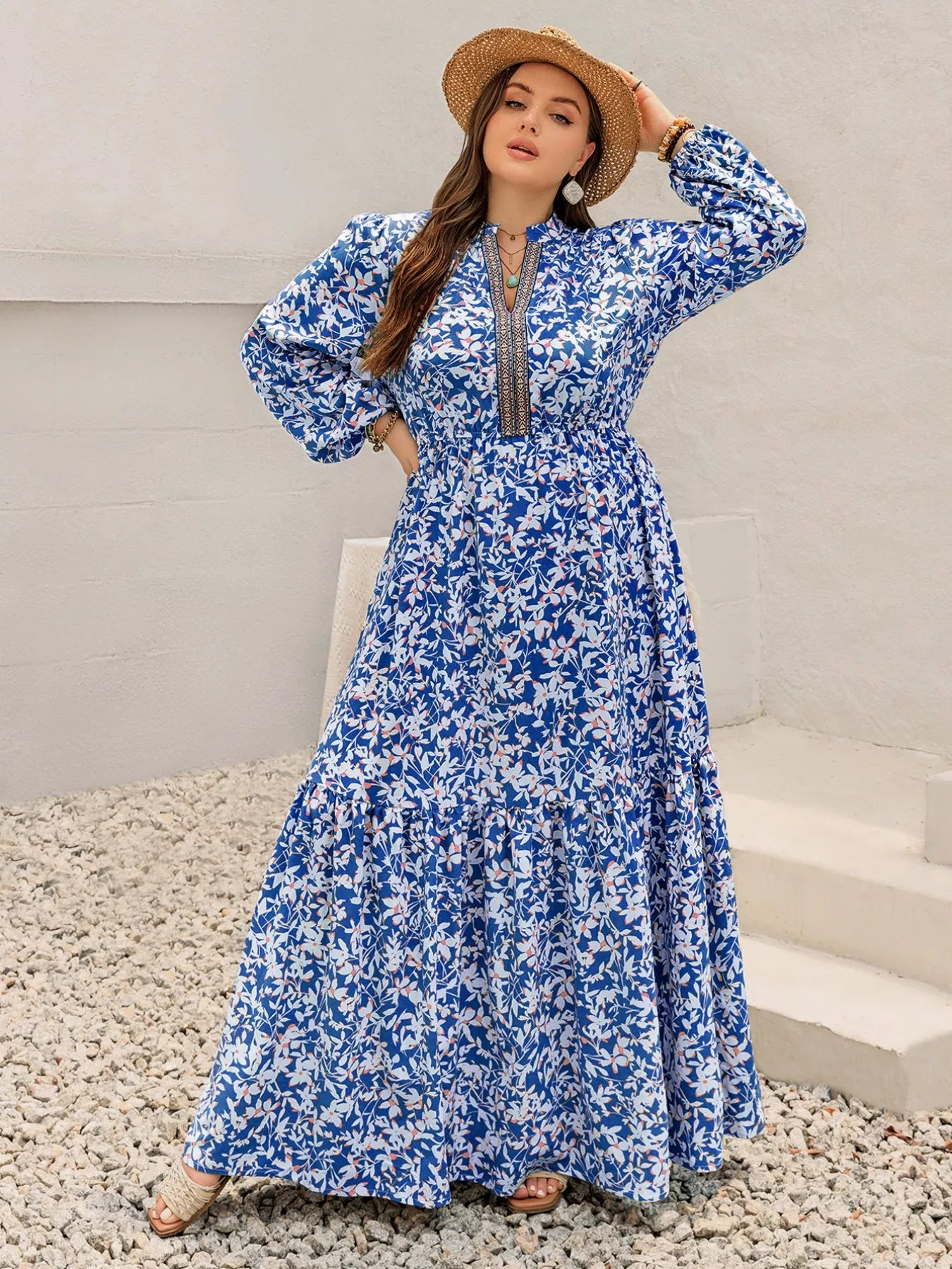 Plus Size Floral Print Bohemian Maxi Dress