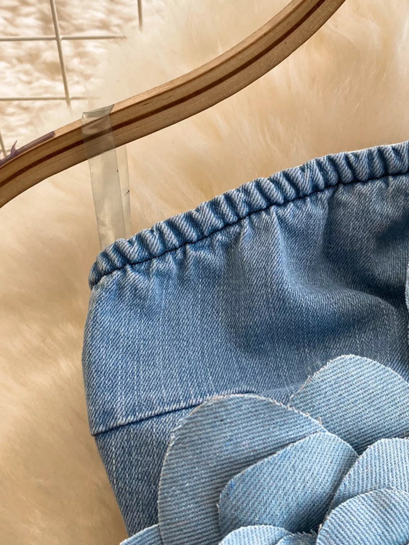 Floral Applique Strapless Denim Dress