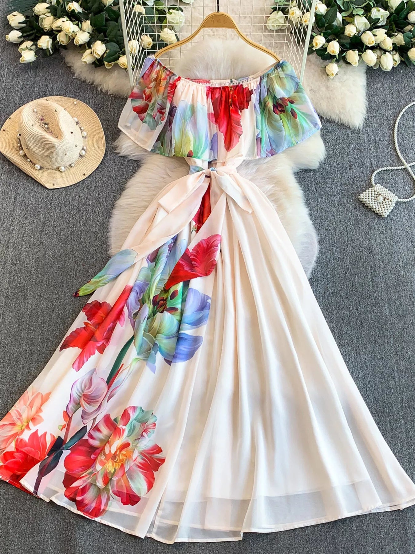 Floral Off-Shoulder A-Line Dress