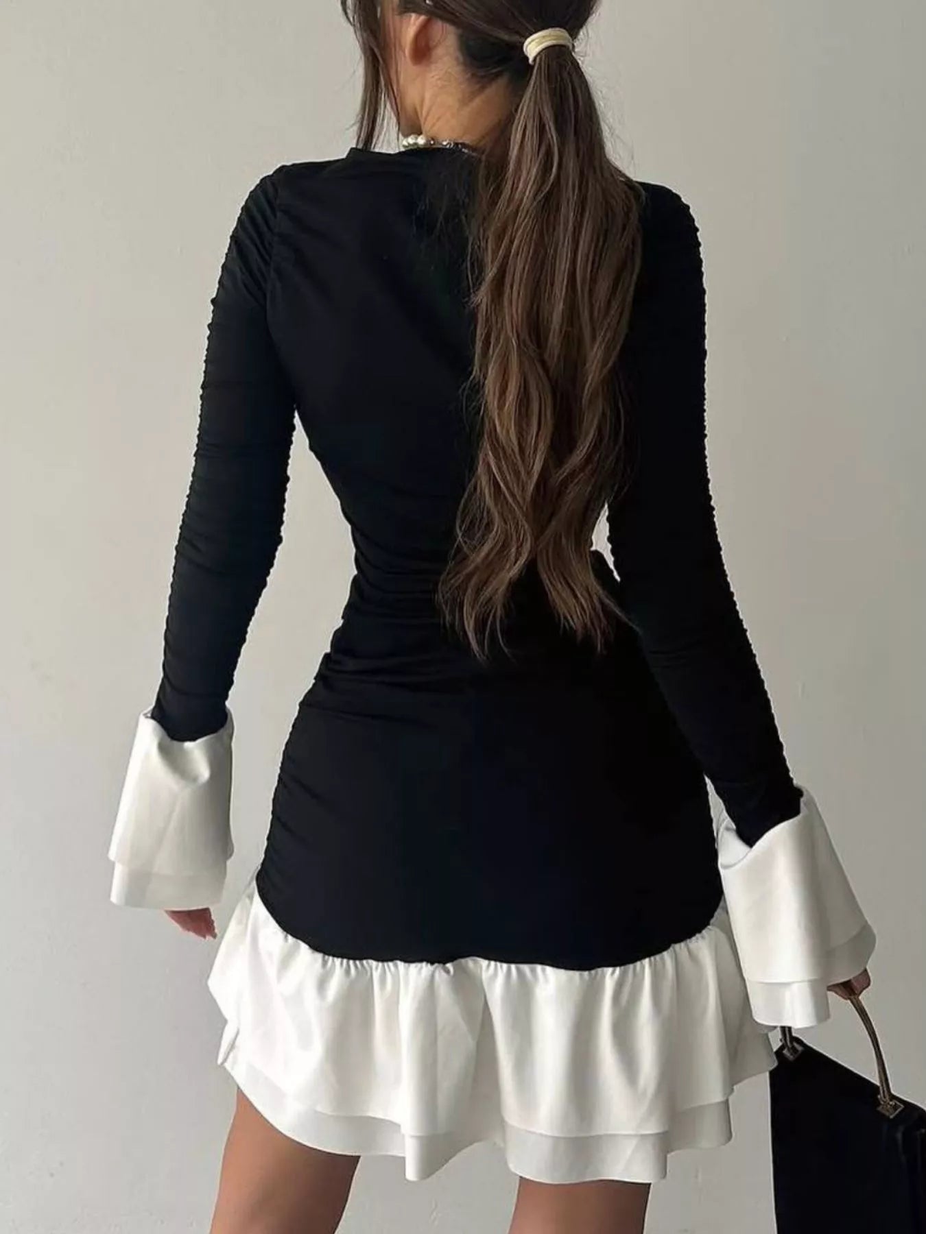 Ruffle Hem Long Sleeve Mini Dress