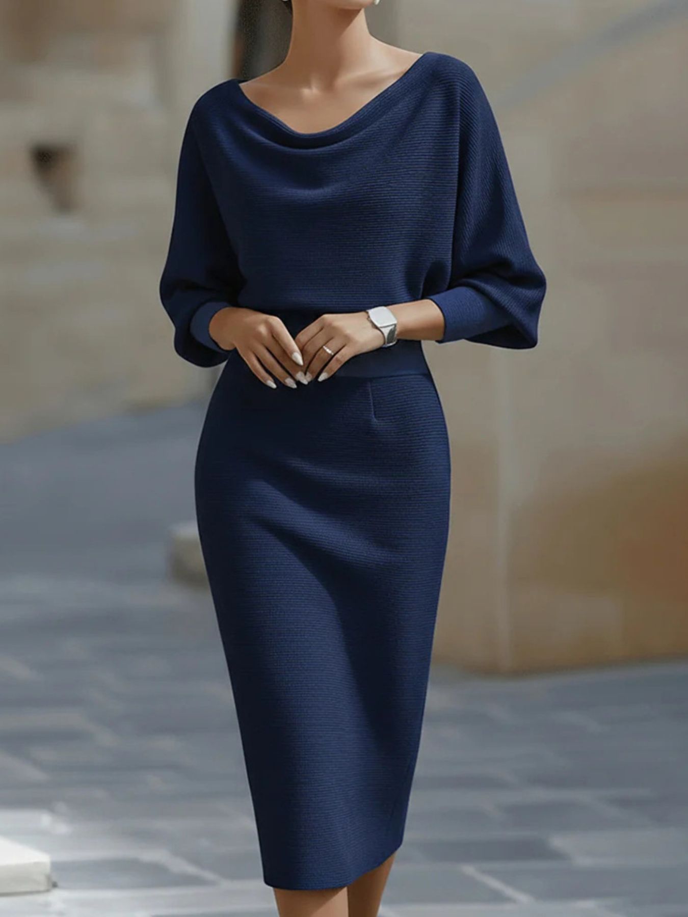 Cowl Neck Knit Bodycon Dress