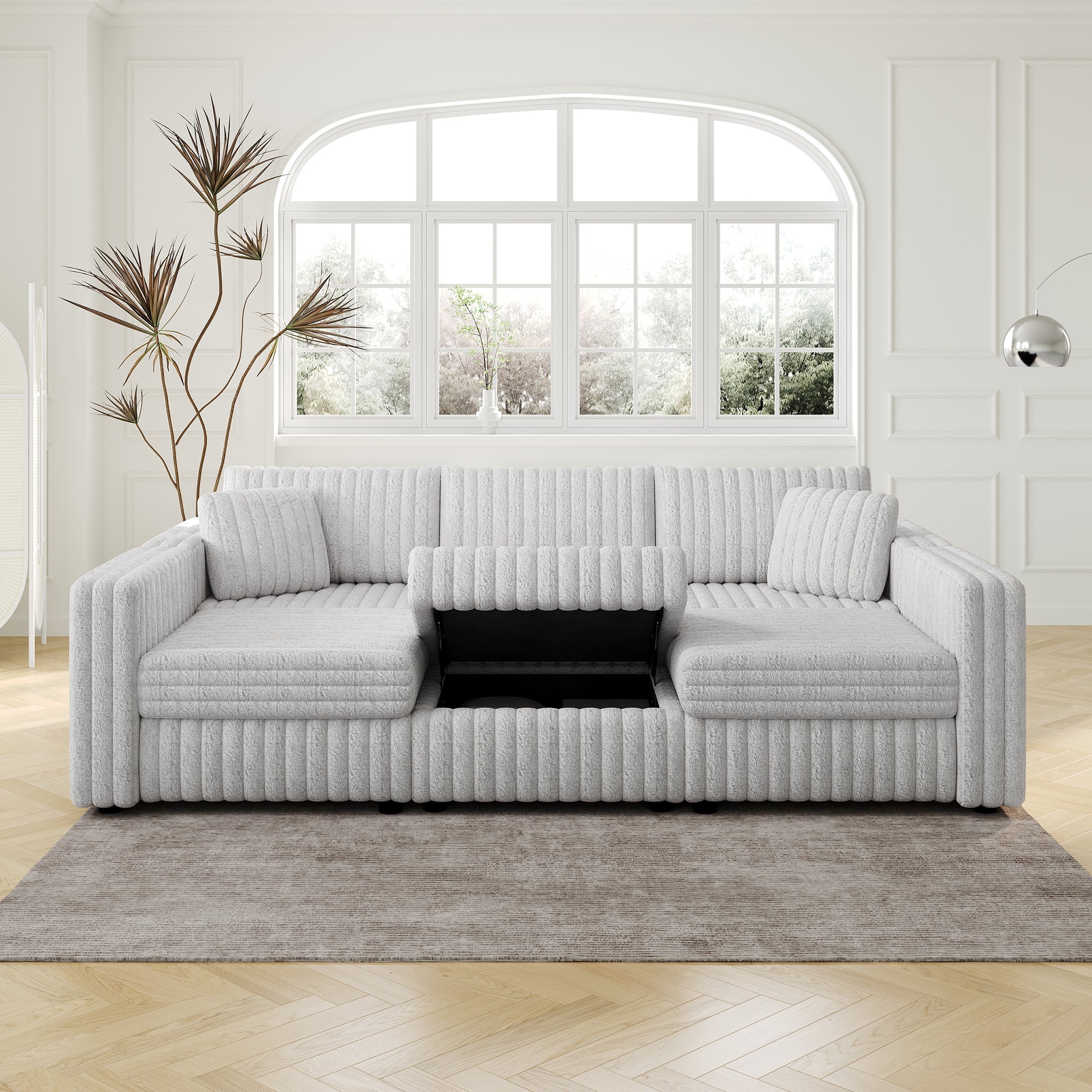 106.3" Soft U-Shaped 6-Person Sofa with Ottoman - Light Gray