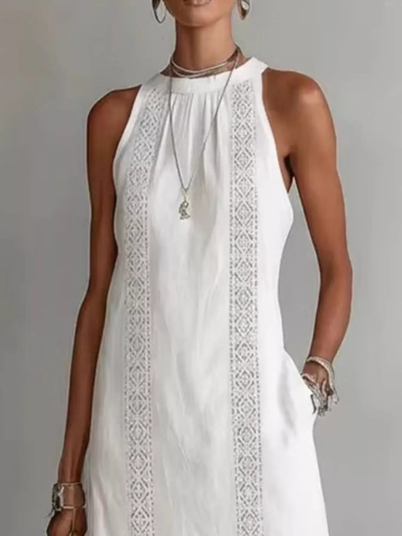 Full Size Sleeveless Lace Trim Midi Dress Plus Size