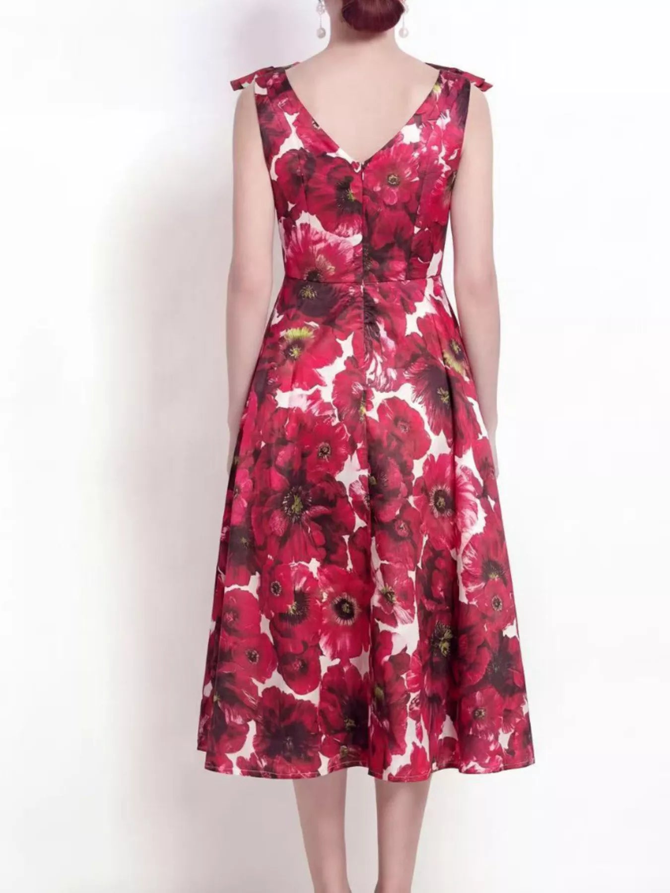 V-Neck Sleeveless Floral Print Midi Dress