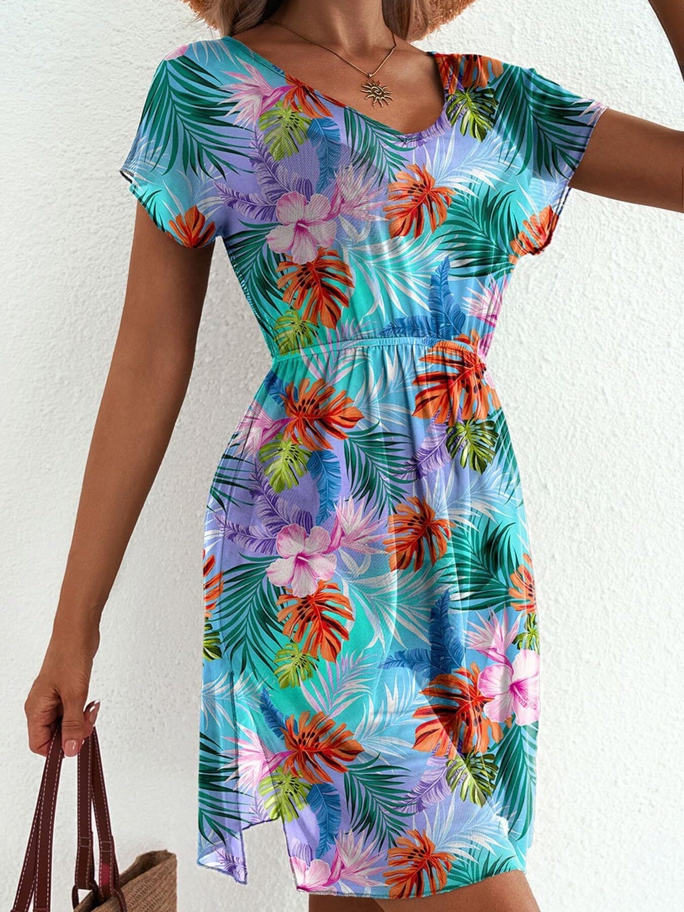 Printed Short Sleeve Mini Dress