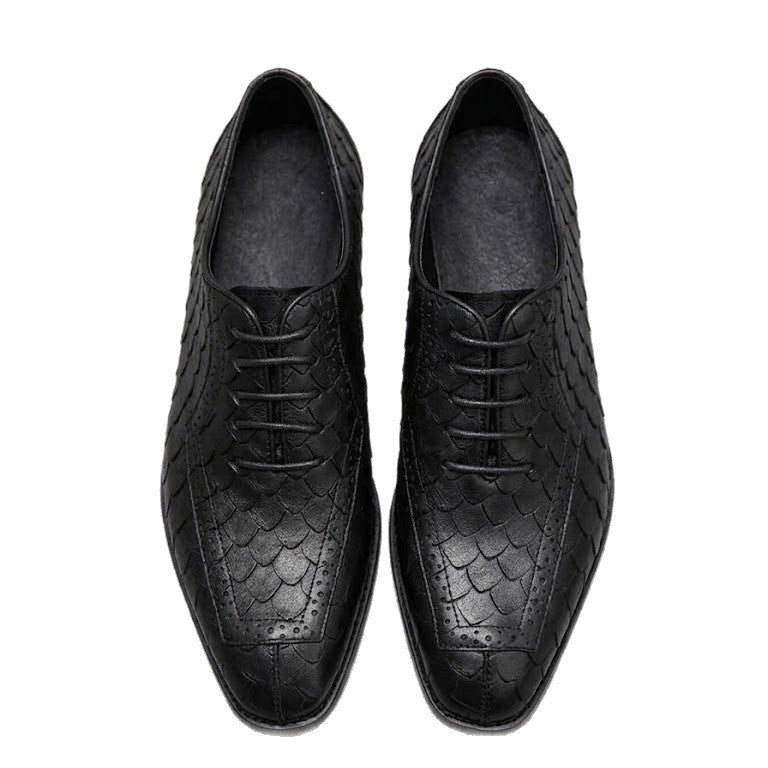 Business Formal Leather Shoes Dragon-scale Pattern Mens British Style