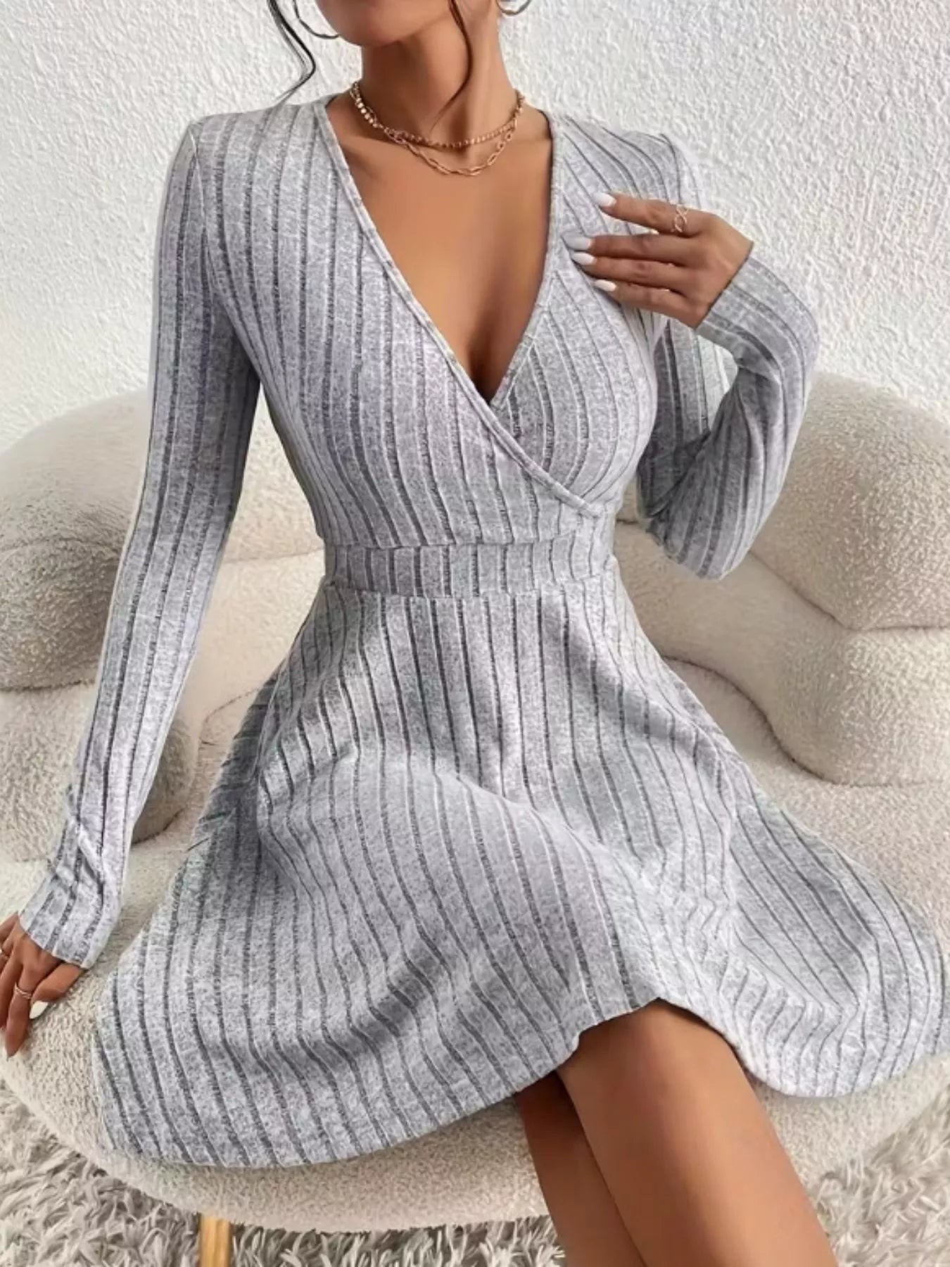 Ribbed Knit Wrap Mini Dress