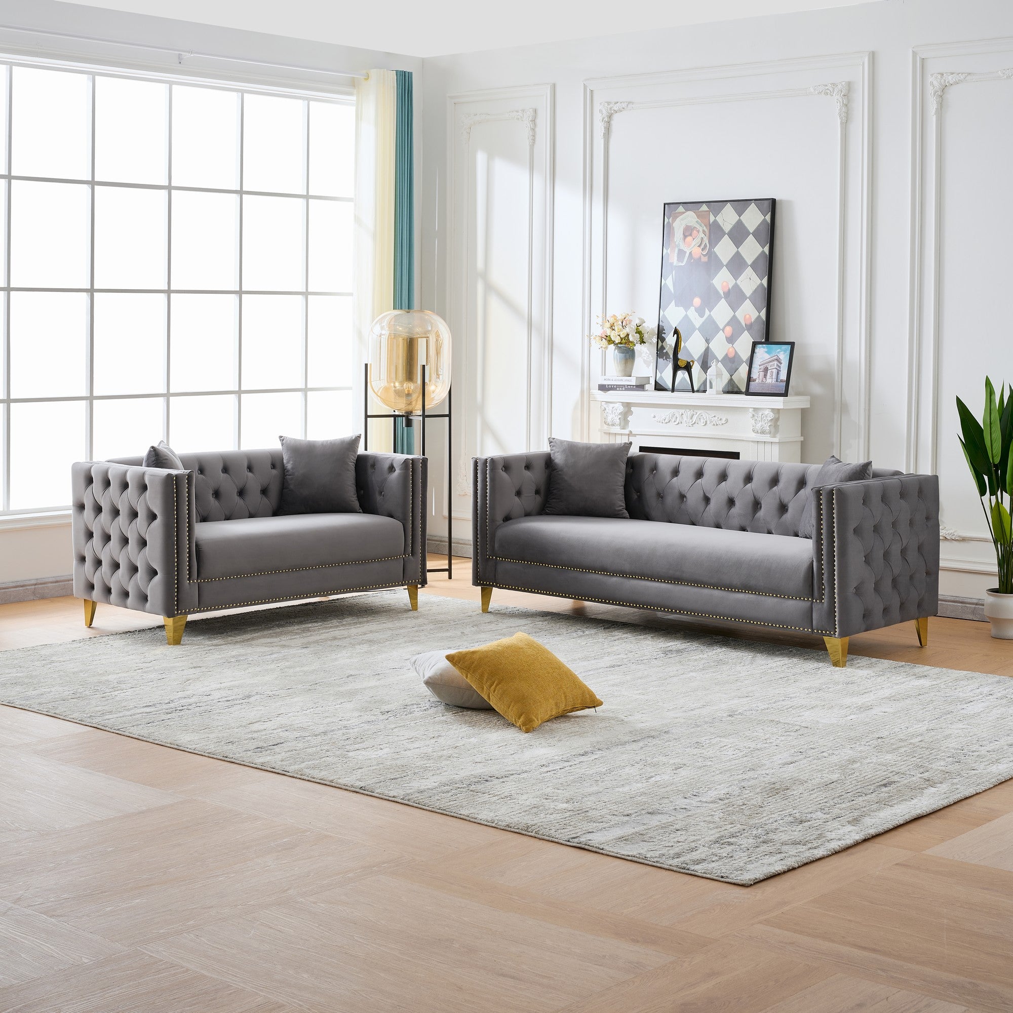 Chesterfield Velvet Sofa - 3+2 Seater Deep Seat Sofa