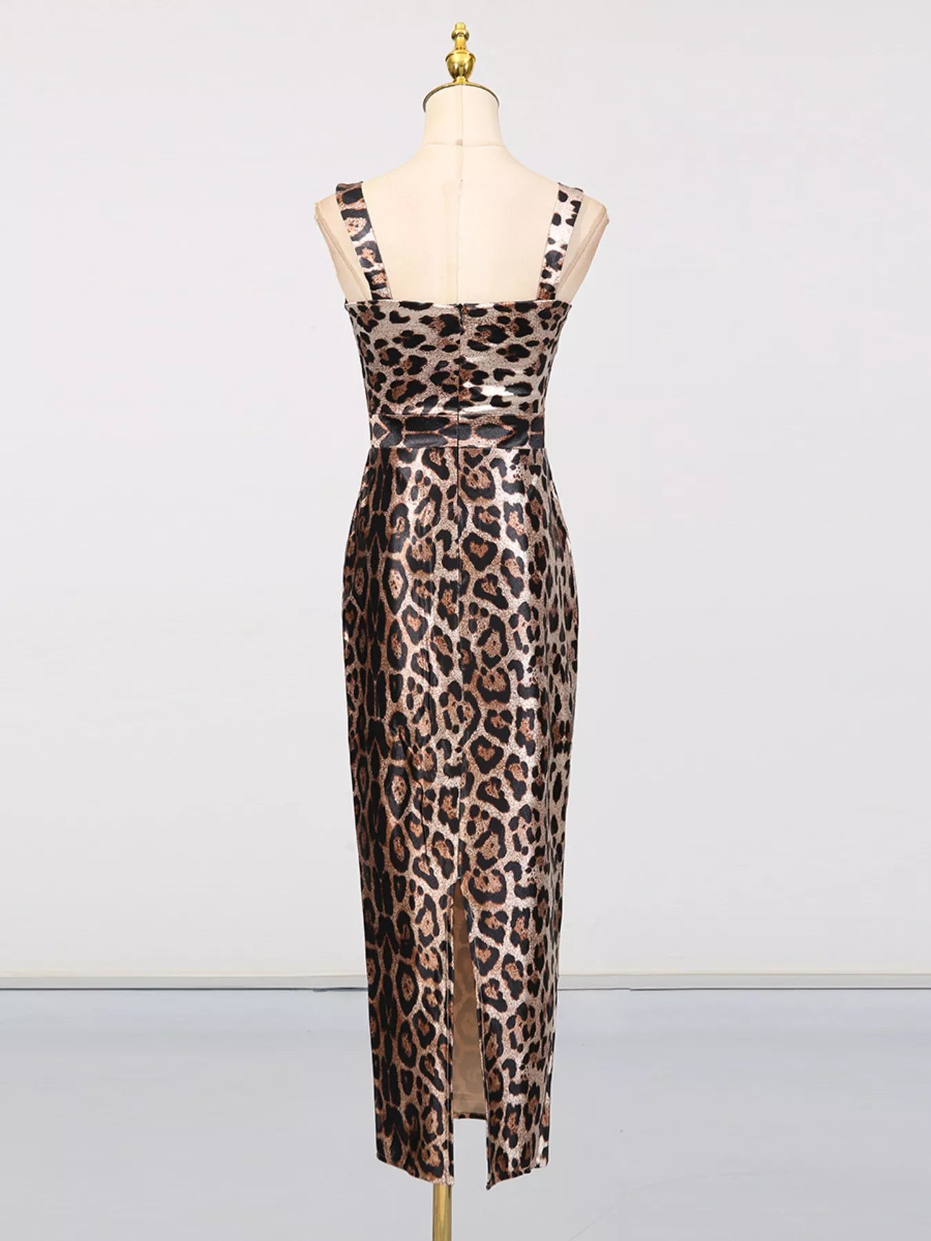 Leopard Print Bodycon Back Slit Midi Dress