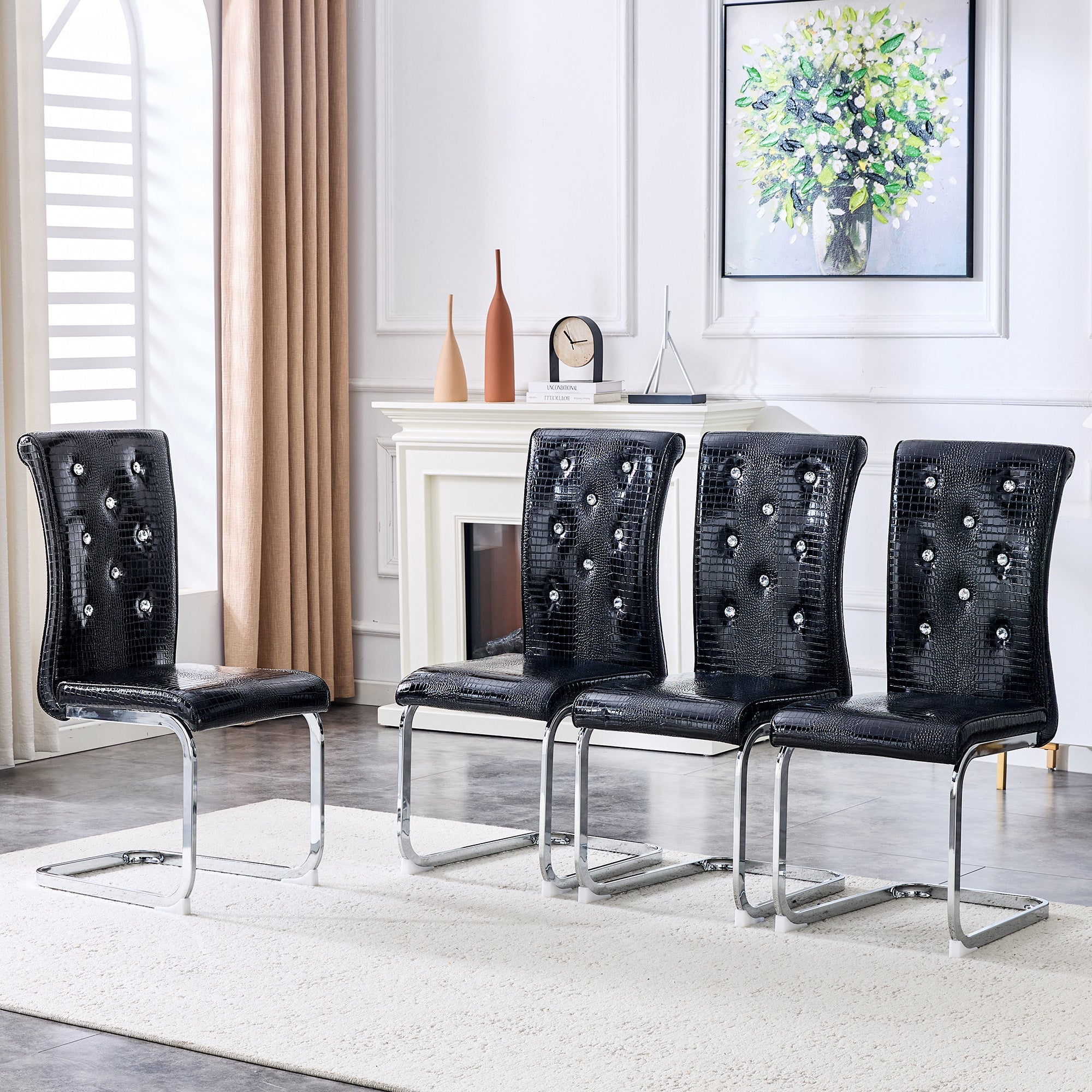 Set of 4 Retro Alligator Skin Upholstered Dining Chairs