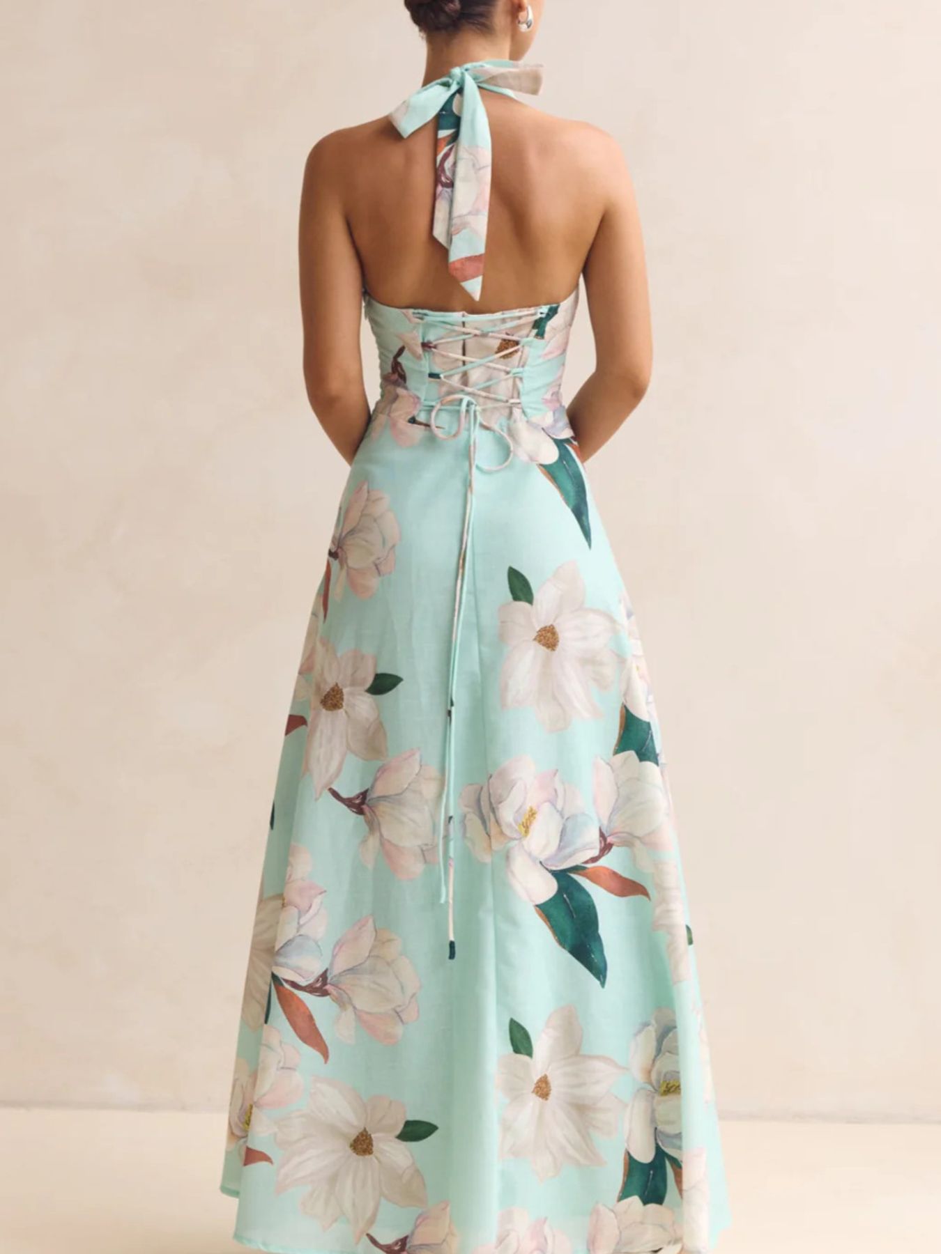 Floral Print Halter Neck Maxi Dress