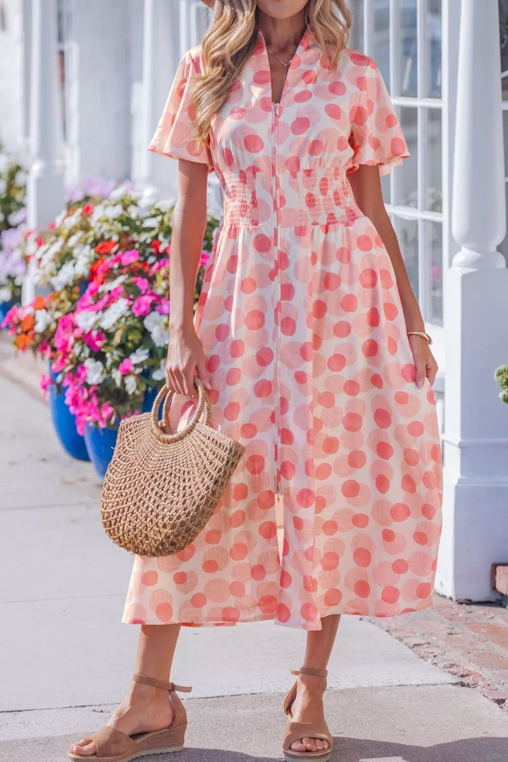 Polka Dot Puff Sleeve Midi Dress