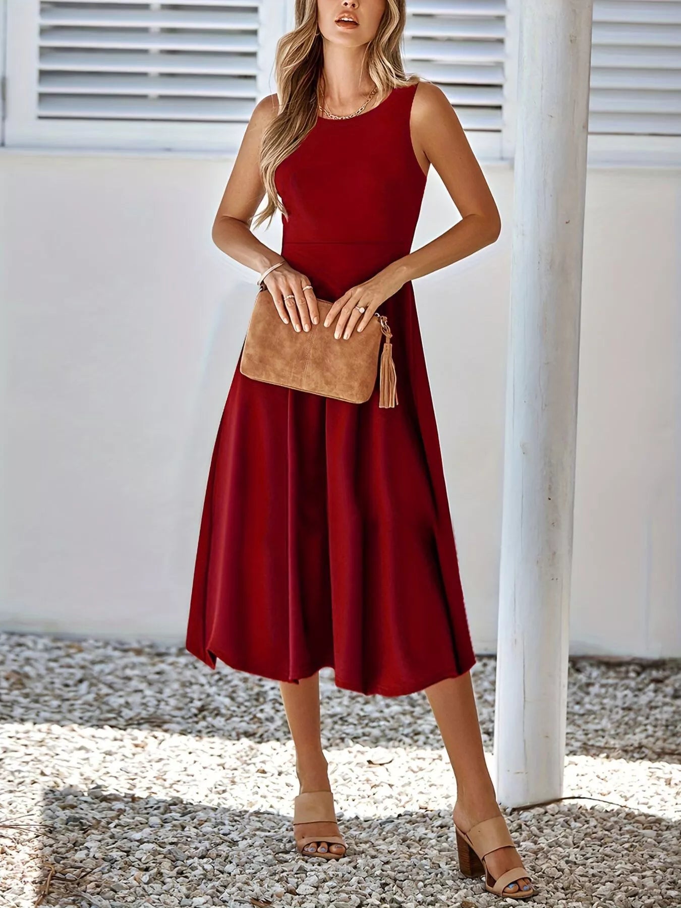 Sleeveless A-Line Midi Dress