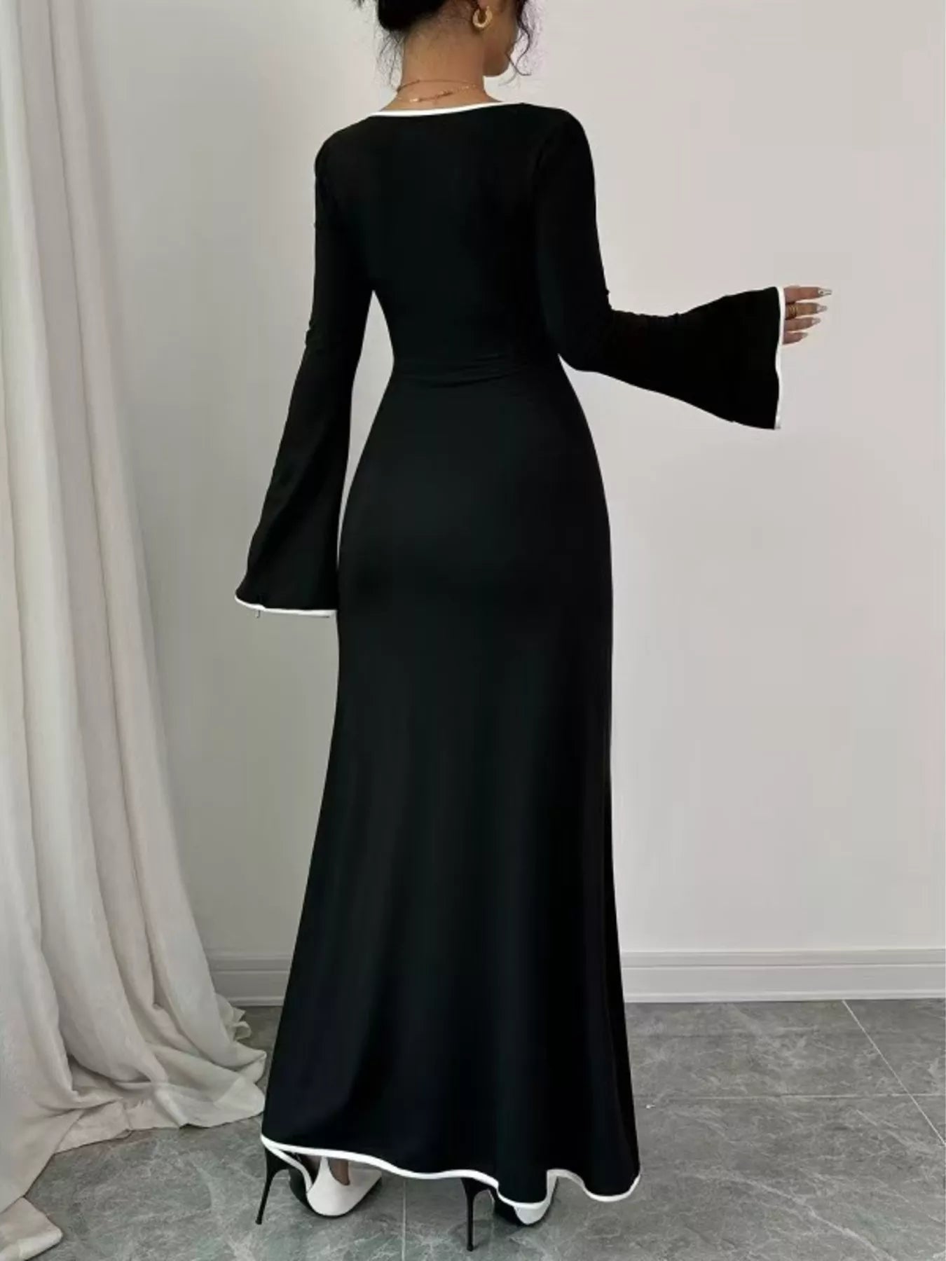 Square Neck Flare Sleeve Maxi Dress