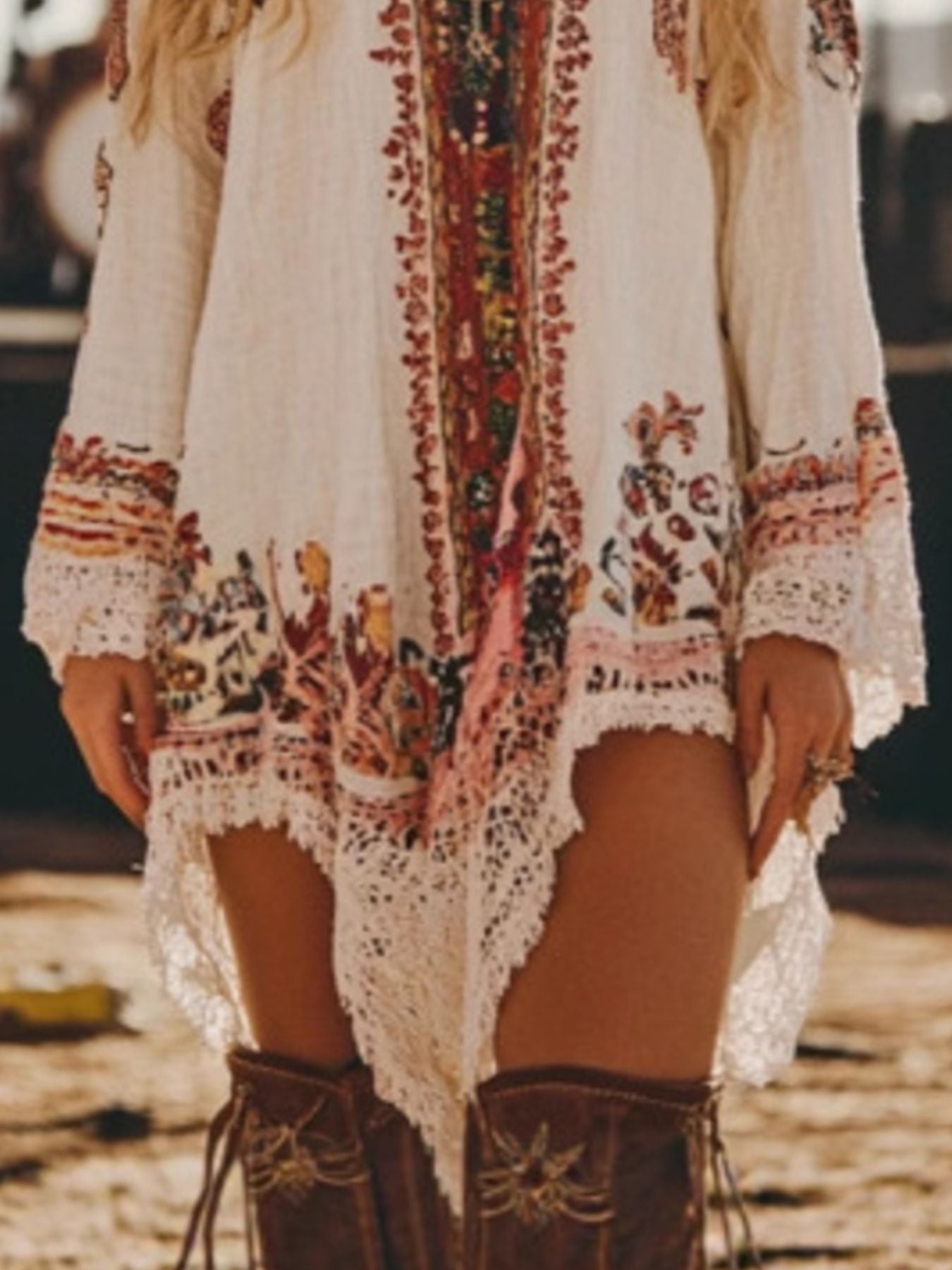 Lace Trim Long Sleeve Mini Dress