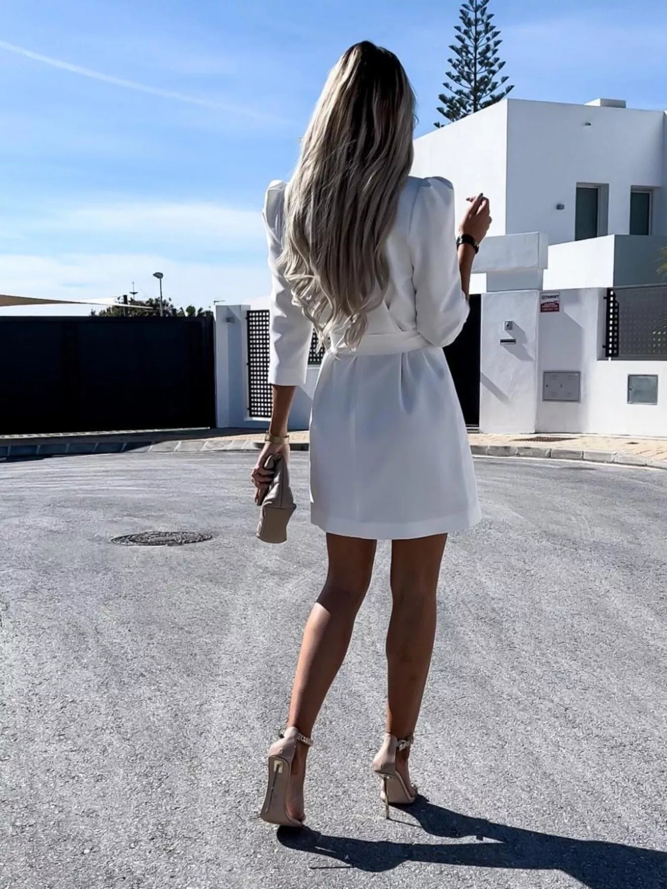 3/4 Sleeve Belted Blazer Dress