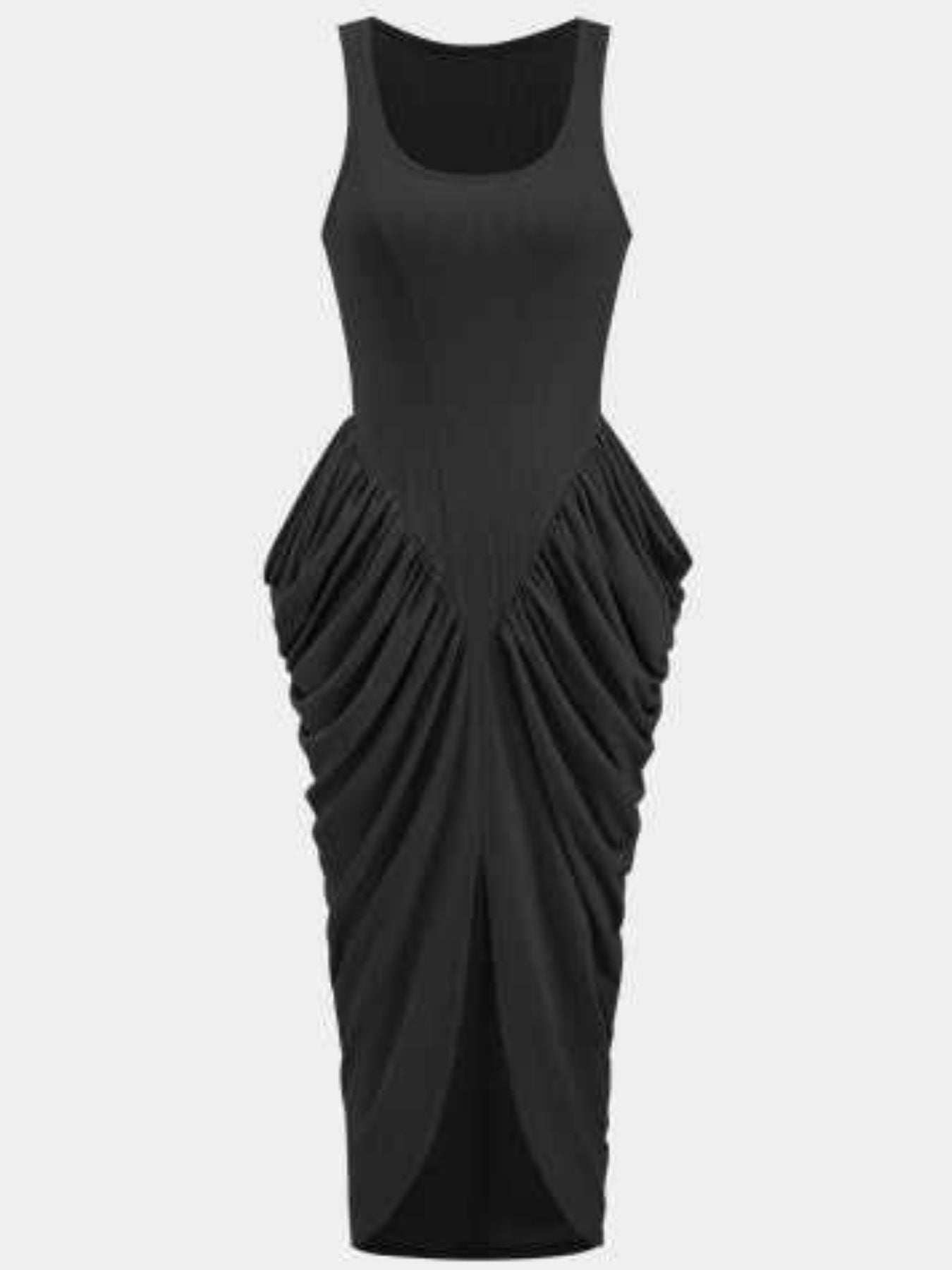 Ruched Detail Slit Midi Dress