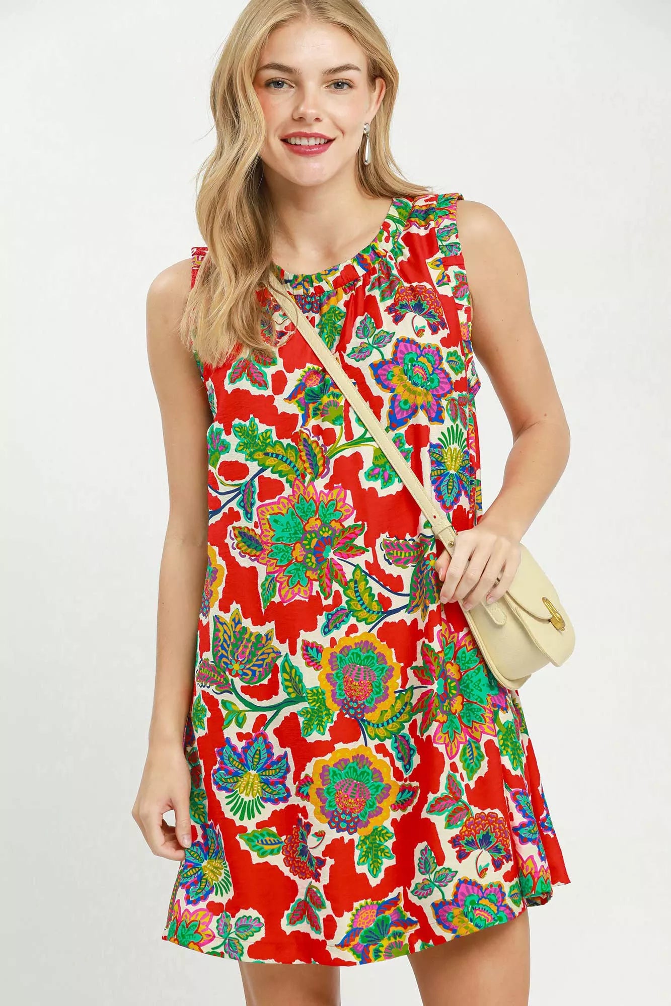 Umgee Abstract Print Sleeveless Shift Dress