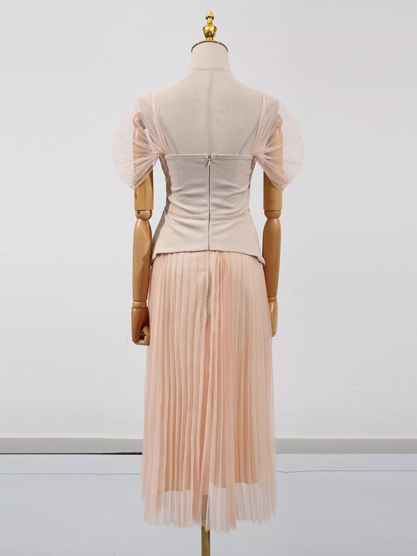 Embroidered Tulle Pleated Midi Dress