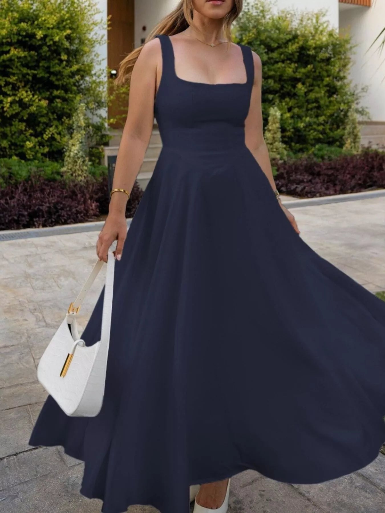 Square Neck Wide Strap A-Line Dress